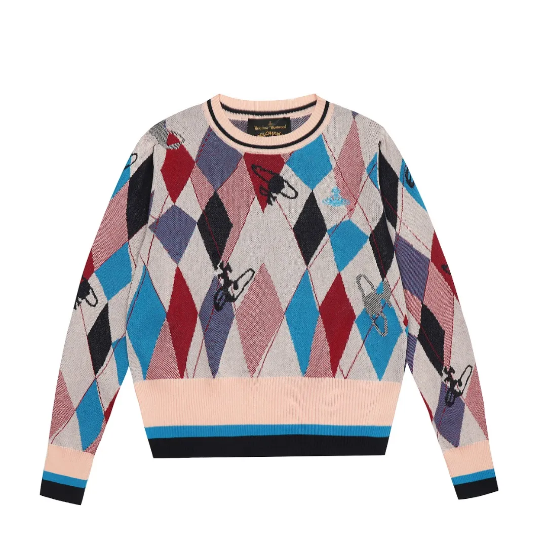 vivienne west wood Vivienne diamond college style jacquard design love LOGO knitted sweater wool 2024 autumn latest model Size: S -M- L Color: uniform color